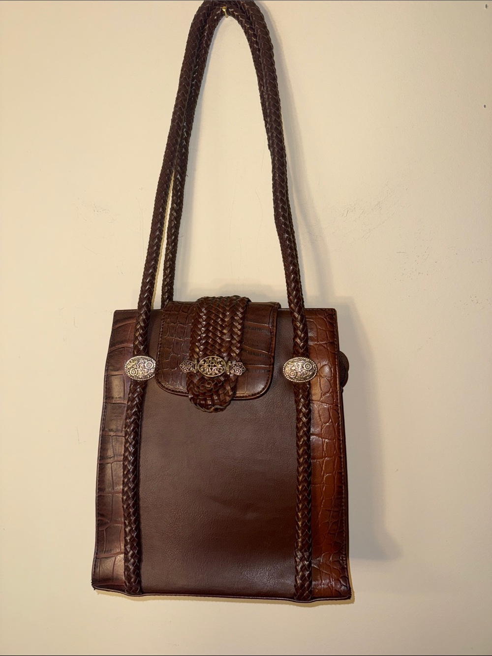 Vintage Brighton Brown Braided  Shoulder Bag with Concho Accents
